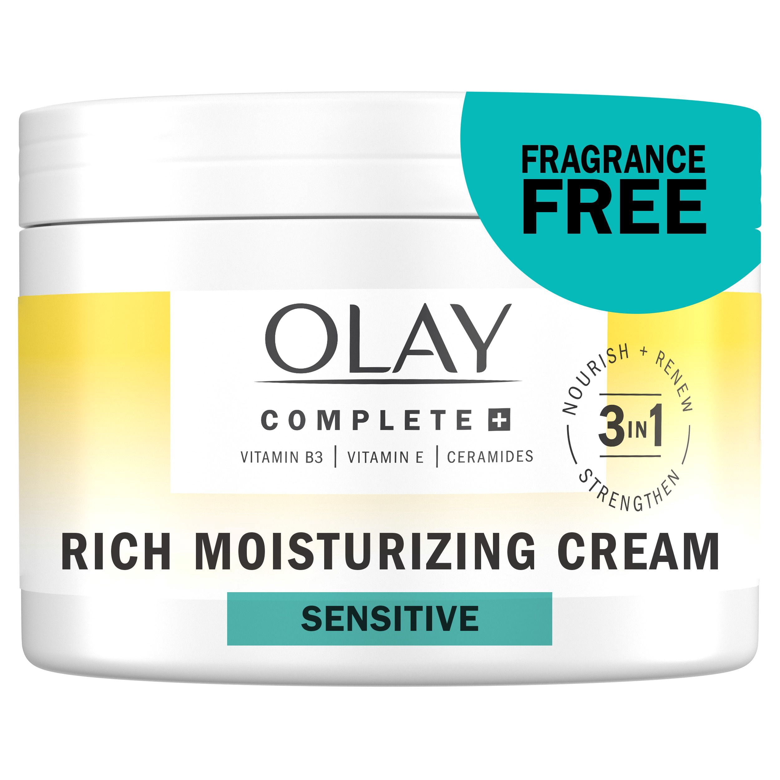 Olay Complete+ Rich Moisturizing Cream Fragrance-Free, 3-in-1 Hydrating Face Cream for Dry Skin with Vitamin B3, Vitamin E, and Ceramides
