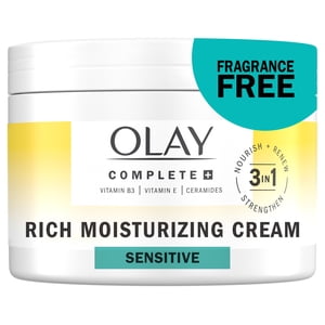 Olay Complete+ Rich Moisturizing Cream Fragrance-Free, 3-in-1 Hydrating Face Cream for Dry Skin with Vitamin B3, Vitamin E, and Ceramides