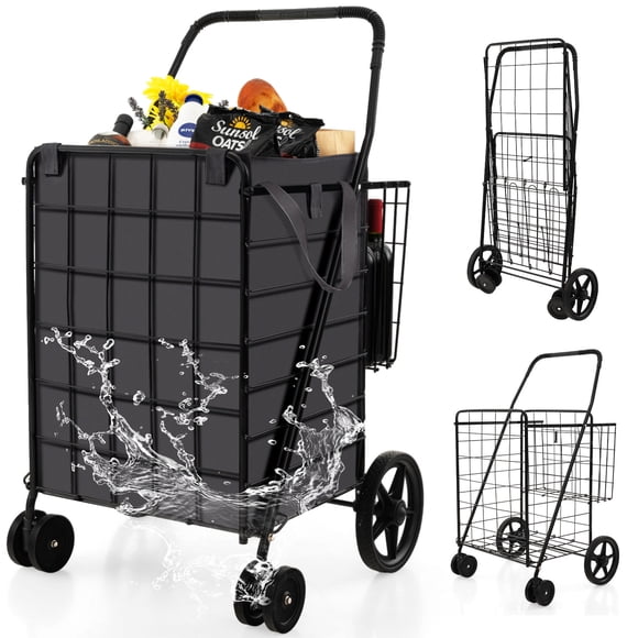 Patiojoy Panier d'Achats avec Doublure en Oxford, Panier d'Épicerie Pliant avec Roues avant Universelles, 32 Gal, Grande Capacité