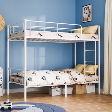 Ktaxon Lit Superposé Jumeau sur Jumeau en Acier, 78 Pouces x 42 Pouces x 65 Pouces avec Échelle pour Chambre Dortoir pour Enfants Adultes, Blanc