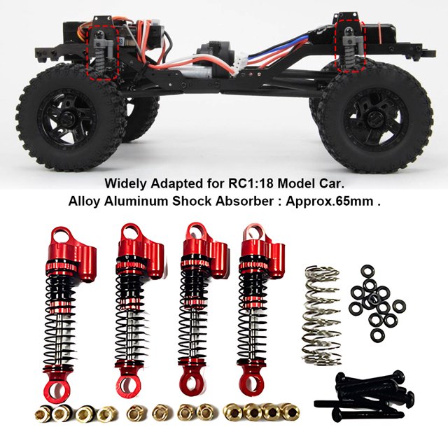 mmirethe 4piece Front Rear Shock Absorber Damper For Hobbyplus 1/18 CR18P Rock Van Oil Filled Style Red 1Set