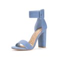 thumbnail image 1 of BLISSFUL STEP Women's Block Heels Zipper Buckle Ankle Strap Sandals Denim Blue 5.5, 1 of 8