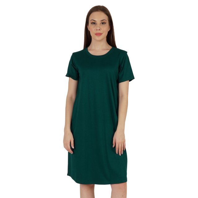 Inkmeso Robe T-Shirt d'Été Décontractée Unie pour Femmes, Coupe Ample, Tunique à Manches Courtes, Robe de Nuit