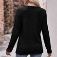 thumbnail image 3 of Pisexur Womens Casual Asymmetrical Sweater Solid Color Long Sleeve Ribbed Knit Sweater Crew Neck Button Front Pullover, 3 of 3
