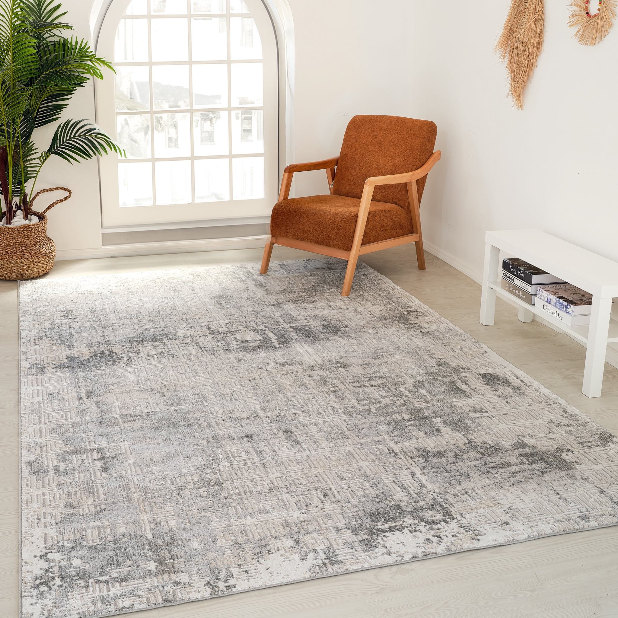 Tapis d'interieur scandinave Atlas Rug Branch, gris beige, effet vieilli - Salon, chambre, salle a manger et cuisine