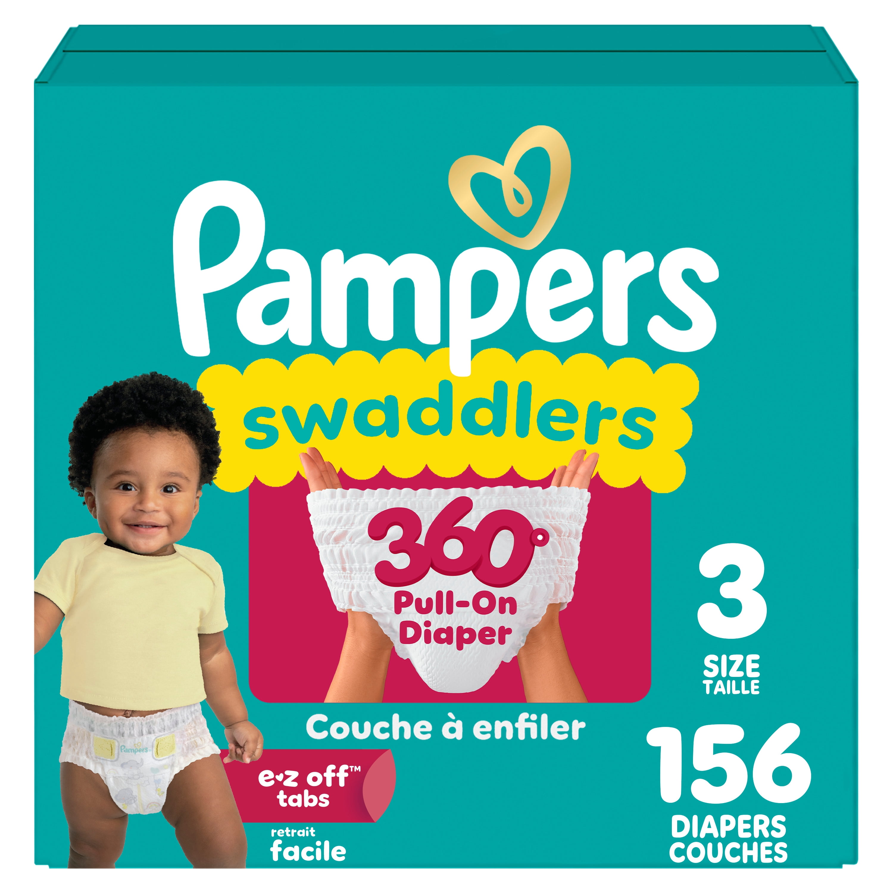 Pampers Couches - Swaddlers 360° - Taille 3, jusqu'à 100 % Anti-Fuites avec Ajustement Sec et Confortable, Onglets Faciles à Enlever Conçus pour des Changements Faciles, Couche à Enfiler
