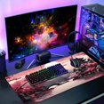 thumbnail image 3 of Pink Japanese Sakura Gaming Mouse Pad - Cherry Blossom Tower Mountain Landscape, 35.4x15.7 Inch, Non-Slip Rubber Base, Stitched Edge, Long Mousepad for Computer Gamers, 3 of 6