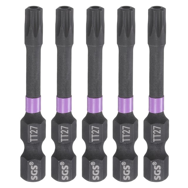 Uxcell 5pcs TT27 Torx Impact Screwdriver Bit 1/4" Hex Shank 2" Long Magnetic with Hole