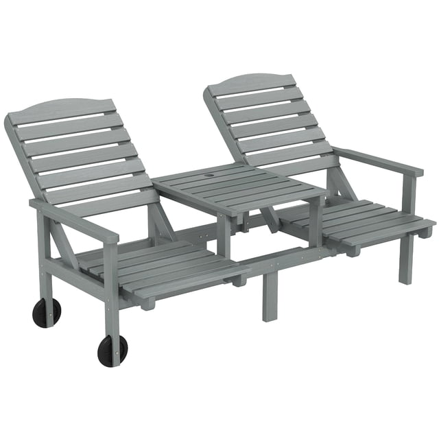 Outsunny Outdoor Bench Loveseat with 3-Position High Back and Wheels, Grey