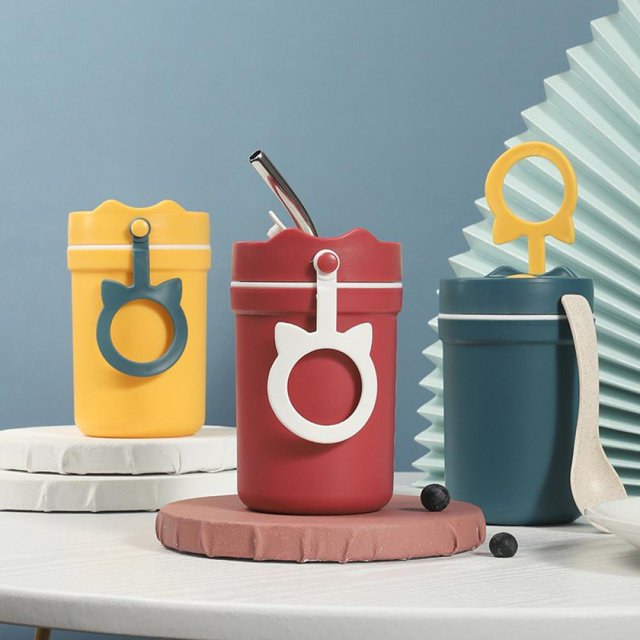 Breakfast Cereal Cup Double Oatmeal Cup With Lid Spoon Cup Portable Milk Cup Portable Fashion Soup Cup For School Office Outdoor Travel Student