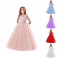 thumbnail image 3 of 2025 Robe Longue Jusqu'au Sol pour Filles en Dentelle Florale à Manches 3/4 Mariage Fête Soirée Formelle Robe de Danse Pegeant Violet, 3 of 3