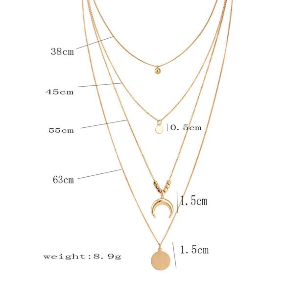 Layered Necklace for Women Moon Necklace Card Pendant Moon Necklace Layered Silver Chain Jewellery Multilayer Necklace with Moon Disc Birthday Gift