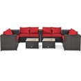 thumbnail image 3 of Gymax 8PCS Cushioned Rattan Patio Conversation Set w/ Side Table Red Cushion, 3 of 9