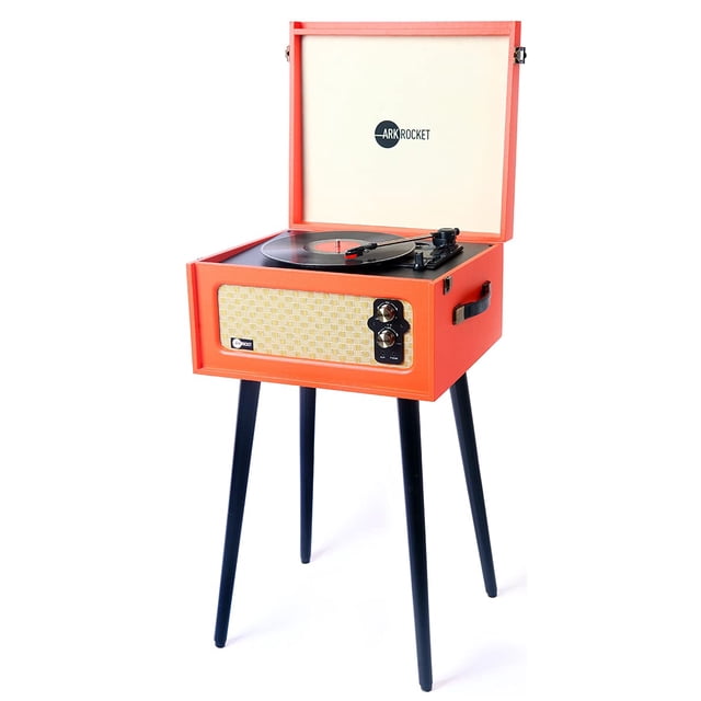 Arkrocket Tourne-Disque Rétro Bluetooth à 3 Vitesses avec Haut-Parleurs Intégrés et Pieds Amovibles (Orange)