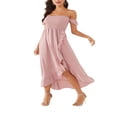thumbnail image 2 of Mommy and Me Dress Matching Outfits Off Shoulder Beach Boho Maxi Ruffle Chiffon Dress for Mother and Daughter, 2 of 7