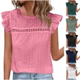 thumbnail image 1 of QIPOPIQ Débardeur d'Été pour Femme à Oeillets, Manches à Volants, Col Ras du Cou, Blouse Décontractée à Manches Courtes, T-Shirts, Liquidation, 1 of 9