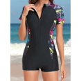thumbnail image 3 of Women's Zipper One Piece Rash Guard Boyleg Swimwear Short Sleeve Swimsuit UPF 50+, 3 of 5