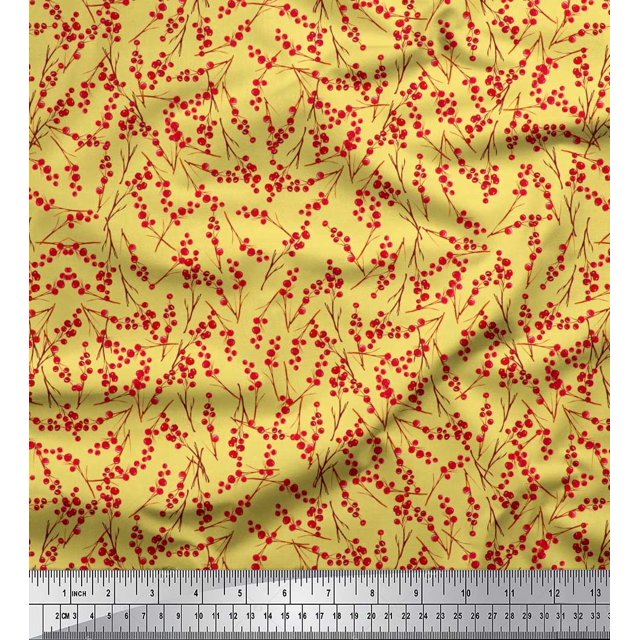 Soimoi Tissu Cambric en Coton Baies Rouges Fruits Tissu de Décoration Imprimé au Mètre 42 Pouces de Large