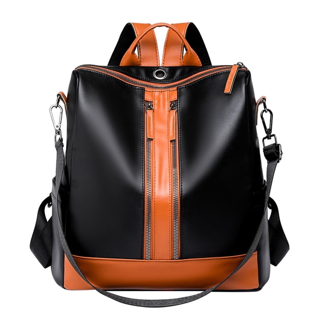 GPOECD Ladies Fashion Versatile Color Matching Casual Lightweight Zipper Student Backpack for School School Backpack Black,One Size