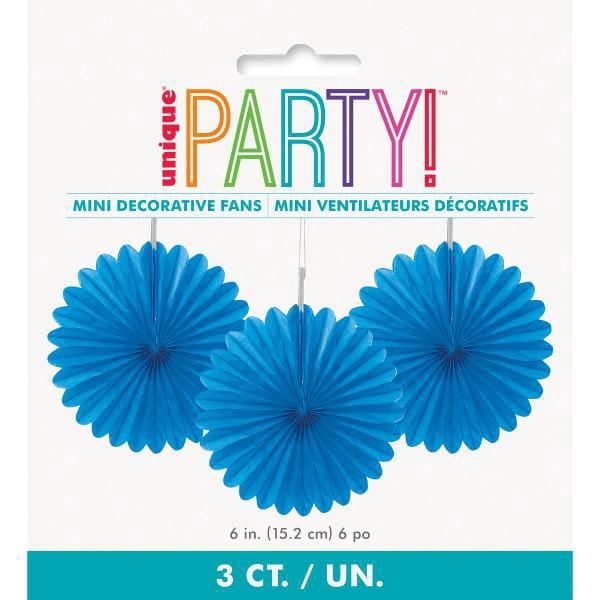 Éventails en papier de soie bleu royal 6 pouces de Unique Industries, paquet de 3