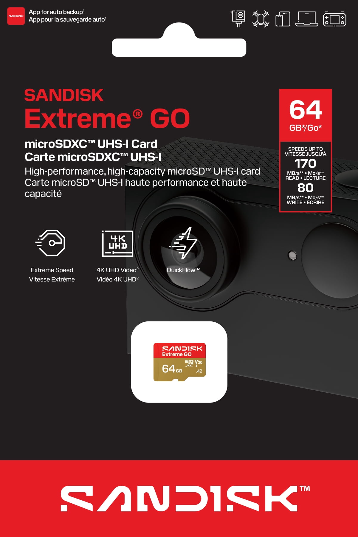 Carte microSDXC™ UHS‑I SANDISK Extreme® GO 64Go