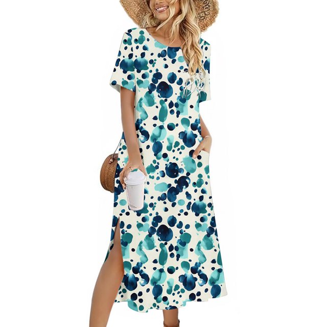 Ovzne Robes d'Été pour Femmes 2025 Robe Femme Robe Unie Ample Décontractée Mode Robe à Manches Longues Robe à Col à Manches Longues pour Femmes Robe d'Été à Manches Longues Imprimée Liquidation