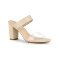 thumbnail image 1 of BLISSFUL STEP Women's Dual Clear Strap Chunky Heel Mules Slides Sandals Beige 10, 1 of 8