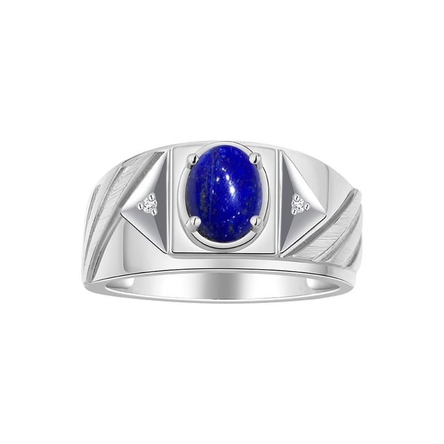 RYLOS Men's Rings 14K White Gold Ring Classic Designer Style 8X6MM Oval Gemstone & Diamond Ring Lapis Lazuli Birthstone Rings For Men Size 8