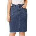 thumbnail image 1 of Unique Bargains Women's Distressed High Waist Ripped Hem Knee Length Denim Skirt, 1 of 6