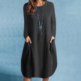 thumbnail image 1 of Petites Robes pour Femmes 2023 Mode Décontractée Col Rond Manches Longues Coton Lin Robe Mi-Mollet Poche Robes Unies Essayez avant d'Acheter Vêtements pour Femmes Robes en Liquidation, 1 of 8