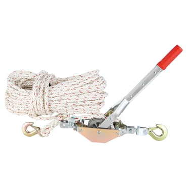 VEVOR Tire-Corde, Capacité de Tirage de 3/4 Tonne (1 653 Lb), avec Corde de 100 Pieds de 0,6 Pouces de Diamètre, 2 Crochets, Treuil d'Accompagnement, Outil de Tirage à Cliquet Robuste pour Déplacer des Bateaux, Attacher des Articles, Transporter des Grumes