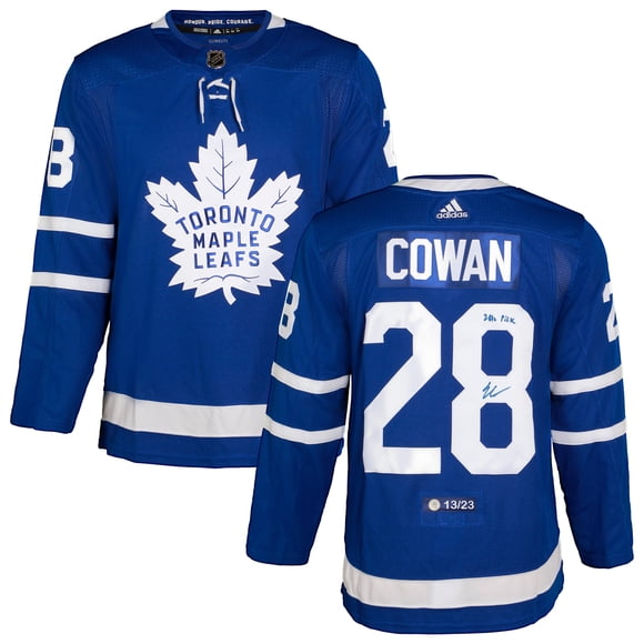 Easton Cowan Chandail de Hockey Authentique Bleu Toronto Signé