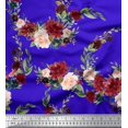 thumbnail image 1 of Soimoi Blue polyester Crepe Fabric Ranunculus & Penoy Floral Print Printed Craft Fabric By the Yard 52 Inch Wide, 1 of 3