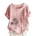 thumbnail image 2 of Pisexur Oversize Blouses pour Femmes 2024 Pissenlit Coton Lin Tops Manches Courtes Chemisier Col Rond Bouton T-Shirts Tunique d'Été Tops T-Shirts Décontractés, 2 of 5