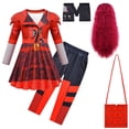 thumbnail image 1 of Combinaisons de Costume Rouges pour Fille, Robe Rouge à Enfiler et Pantalon, Déguisement d'Halloween pour 3-12 Ans, avec Perruque, 1 of 7