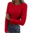 thumbnail image 1 of FAIWAD Women's Knit Long Sleeve Crop Tops Round Neck Basic Fall Winter Slim Stretch Ribbed Knit Top, 1 of 5