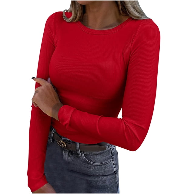 FAIWAD Women's Knit Long Sleeve Crop Tops Round Neck Basic Fall Winter Slim Stretch Ribbed Knit Top
