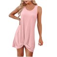 thumbnail image 2 of Ovzne Robes pour Femmes Robe Mode pour Femmes Décontractée Plissée Couleur Unie Été Sans Manches à Col Rond Robe de Vacances Liquidation, 2 of 7