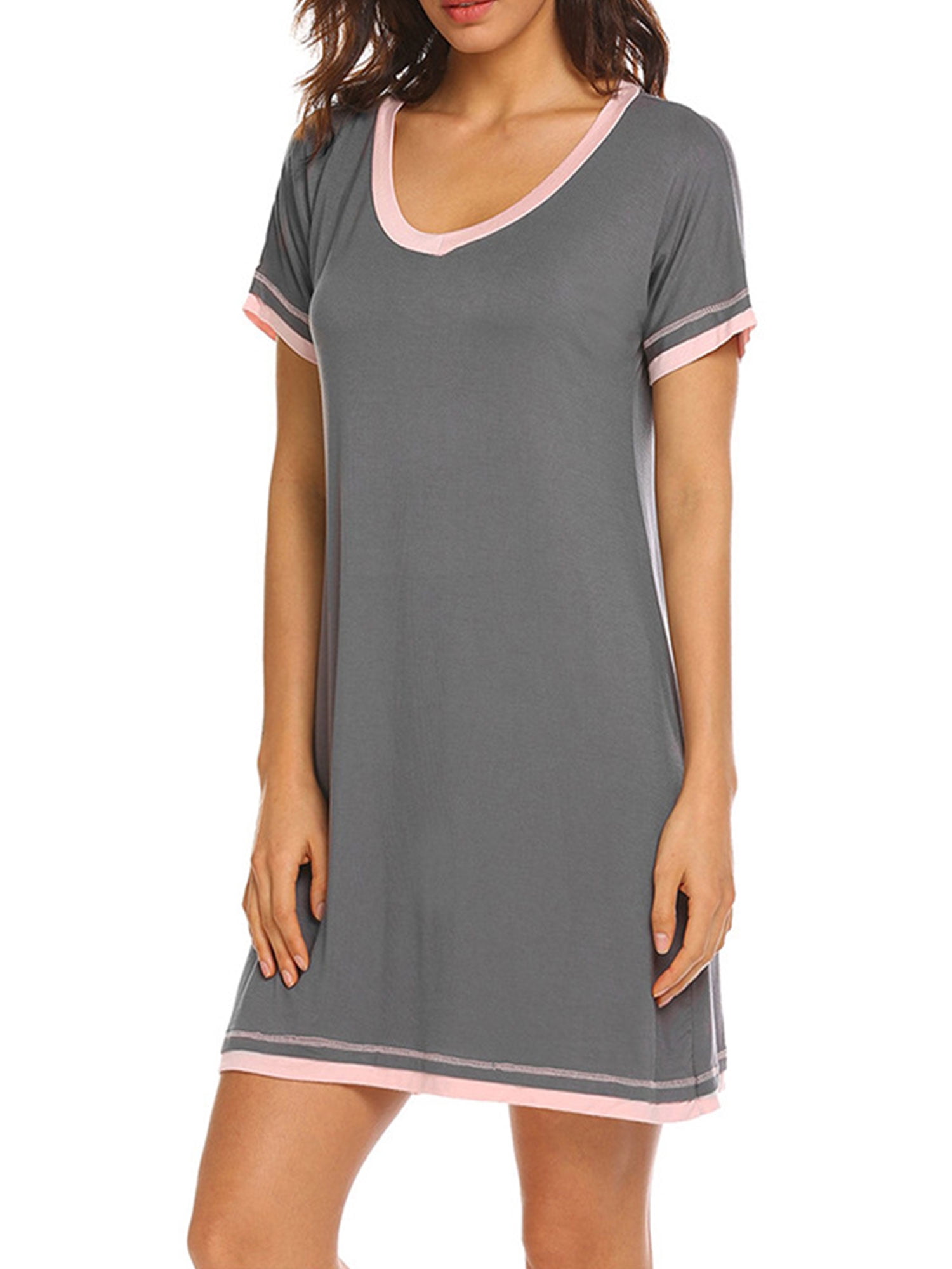 Robe de Nuit pour Femmes Pyjama en Coton - Femme Manches Courtes Col Rond Robe de Sommeil Chemise de Nuit Dames Été Ample et Décontractée Nuisette Pyjama
