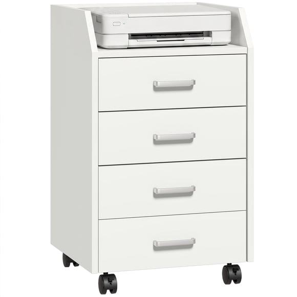 HOMCOM 4-Drawer File Cabinet with Lockable Wheels, White