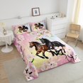 thumbnail image 4 of Erosebridal Ensemble de Literie Cheval 3D, Couette Fleurs de Cerisier Roses, Décor Animal Rustique, 3 Pcs, 4 of 7