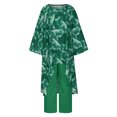 thumbnail image 4 of Mikilon Ensemble Élégant pour Femmes 2 Pcs Été Imprimé Irrégulier Pull Manches Longues Col Rond Vert 3TG, 4 of 6
