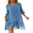 thumbnail image 1 of MesaSe Women Cover-up Dress Short Sleeve V Neck Solid Ruffled Loose Beach Dress, 1 of 6