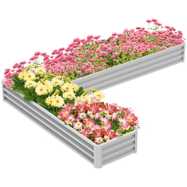 Outsunny L-Shaped Raised Garden Bed Galvanized Steel Planter Box Silver