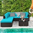 thumbnail image 3 of Patiojoy 6PCS Patio Rattan Furniture Set Outdoor Sectional Sofa Set w/Coffee Table & Ottoman Turquoise, 3 of 6