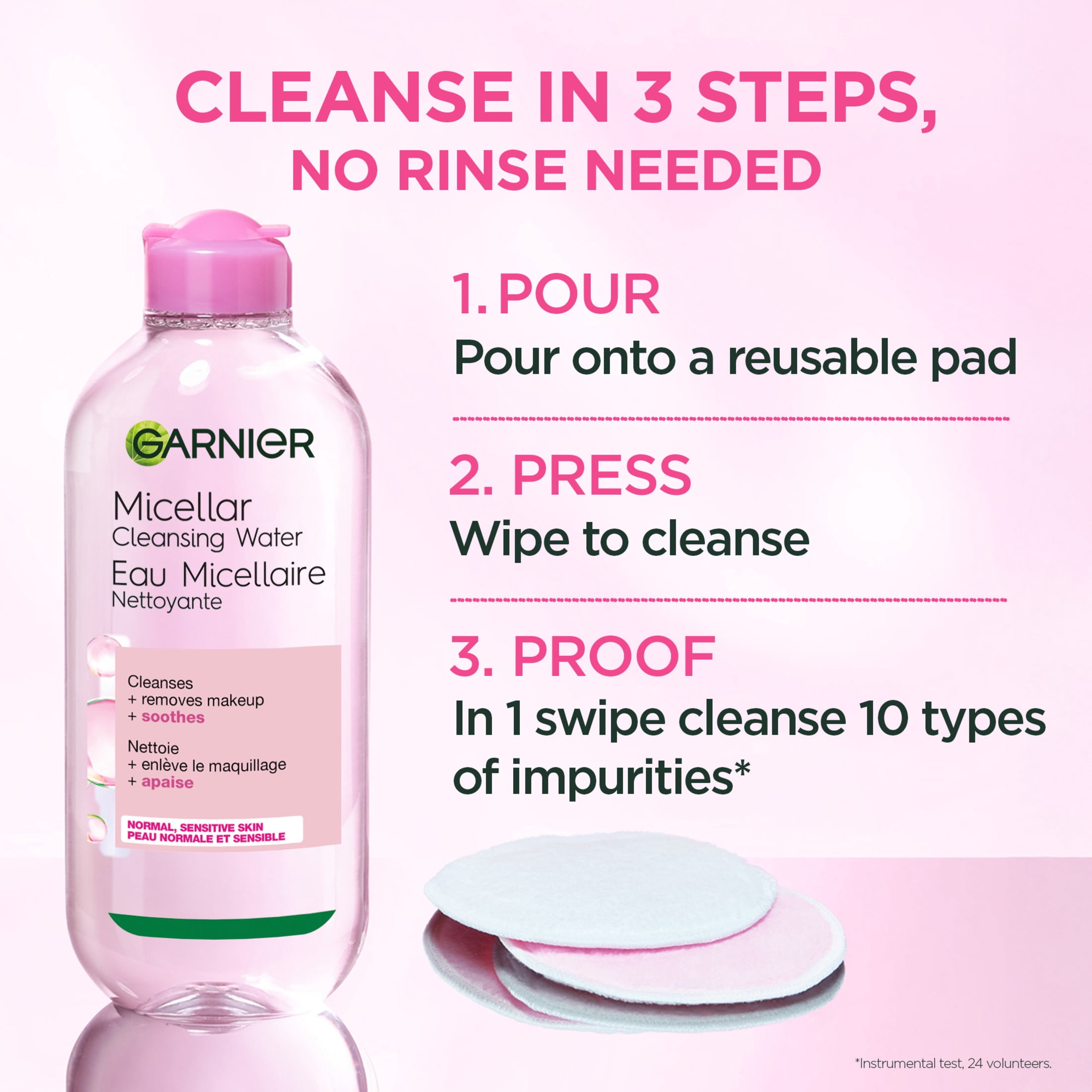 Garnier Micellar Water, Cleanser & Makeup Remover, Travel Size, Suitable for Sensitive Skin