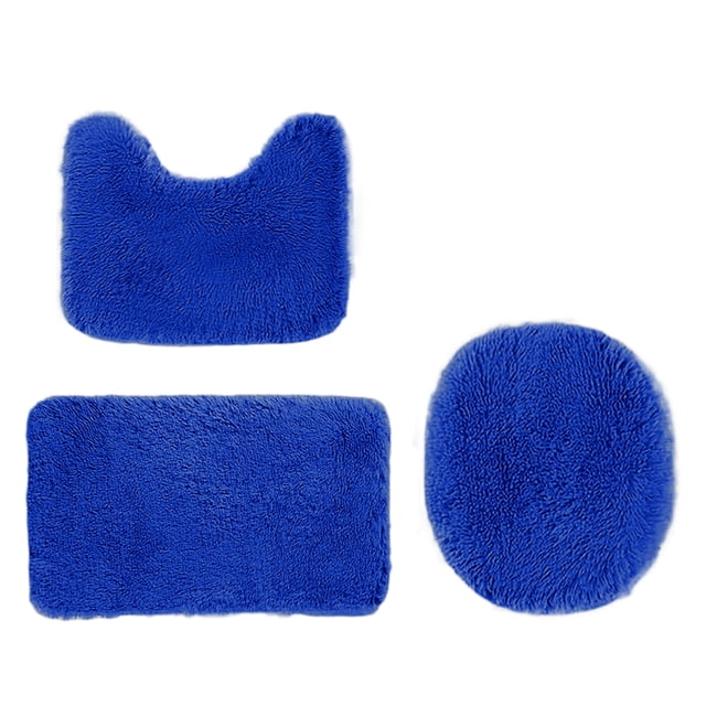 Meitianfacai Solid Color Bath Mats 3 Set Bathroom Rugs for 3 Pcs Toilet Mats Universal Soft Comfortable Water Absorption Non-Slip Thick Machine Washable Easier to Dry Dark(Blue)