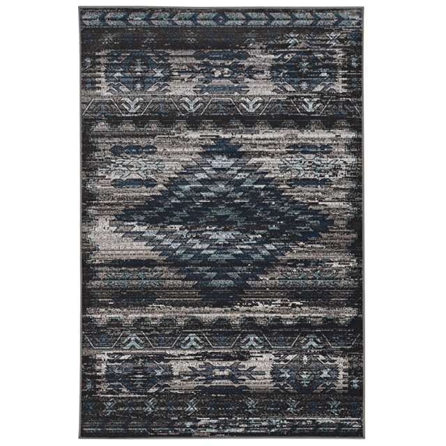 Linon Vintage Aztek Power Loomed Microfiber Polyester 9'x12' Rug in Gray