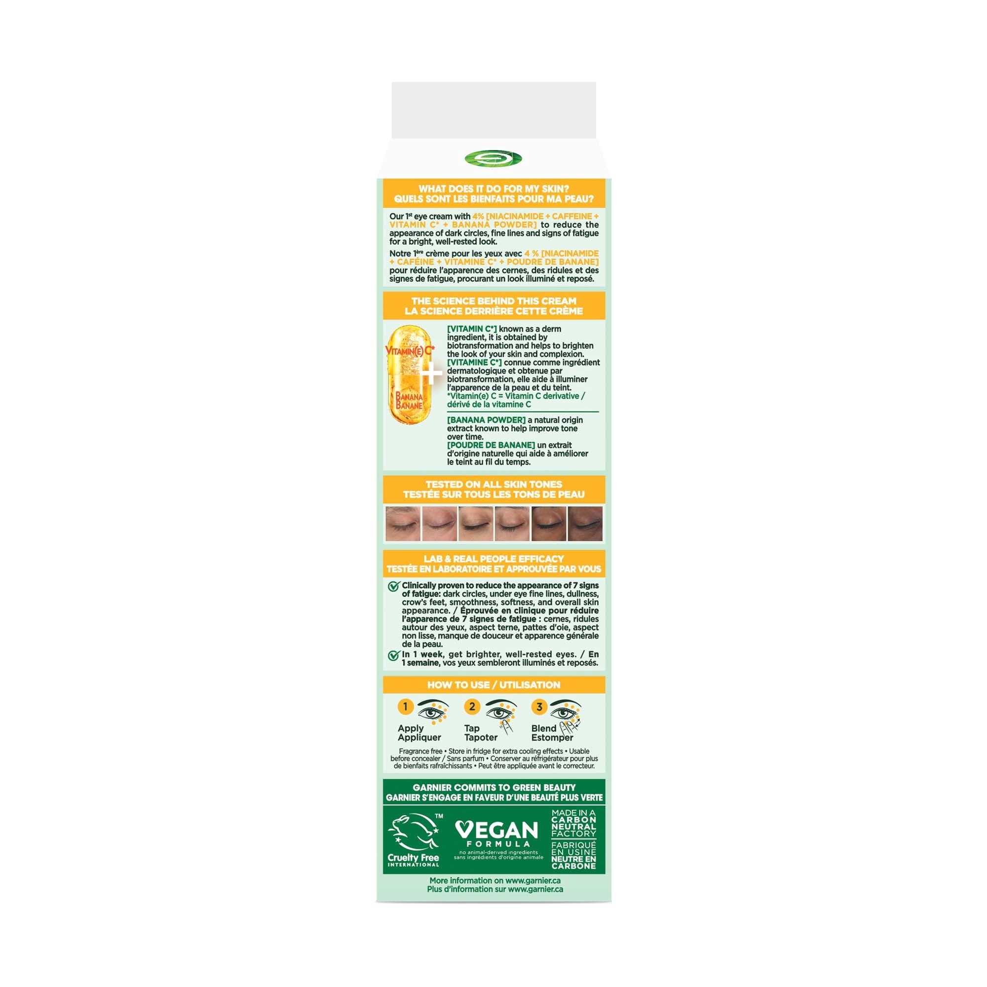 Garnier SkinActive Crème pour les yeux éclaircissante à la vitamine C, 15 ml
