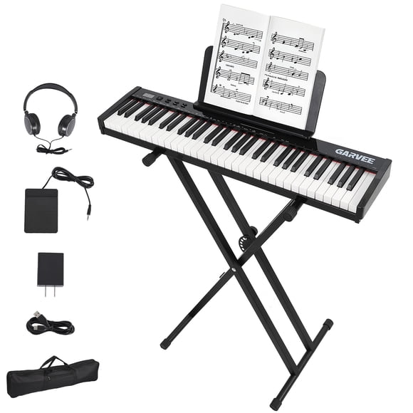 61 Keys Electric Keyboard Piano, Portable Semi-Weighted Electronic Keyboards with Sheet Music Stand & Power Adapter, Musical Instruments for Beginners and Professionals